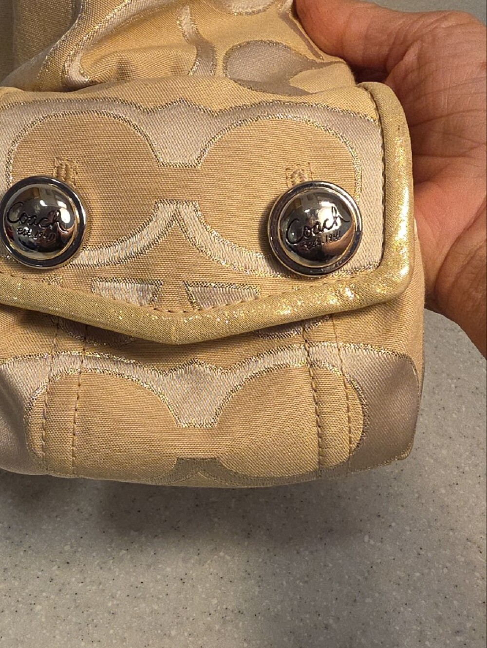 COACH POPPY SIGNATURE SATEEN LUREX BACKPACK - Picture 5 of 16